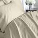 Perthshire Platinum Collection 800 Thread Count Sateen Stripe 100% Egyptian Cotton Bed Sheet Set Queen - Beige with Free Shower Curtain.