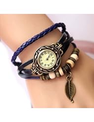 TOOGOO(R) Retro Weave Wrap Around Leather Bracelet Lady Wrist Watch Quartz Watch (blue)