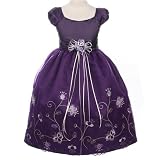 Flower Girls Dress - Purple Satin with Embroidery (Size 1/2 - 11/12)