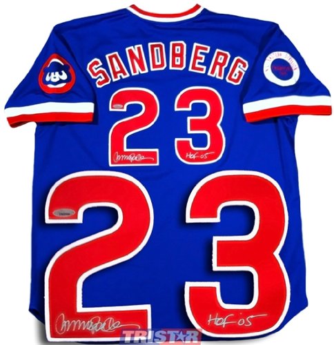 Ryne Sandberg Autographed/Hand Signed Chicago Cubs Mitchell & Ness 1984 Authentic Blue Jersey Inscri
