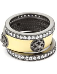 Freida Rothman Belargo Jewelry "TRIBECA" Two Tone Signature Station 3-Stack Ring