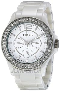 Fossil White Ceramic Crystals Analog Multifunction Ladies Watch CE1010