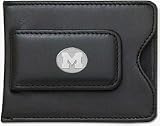 Michigan Wolverines 1/2 Sterling Silver Polished Oval M on Black Leather Money Clip / Credit Car
