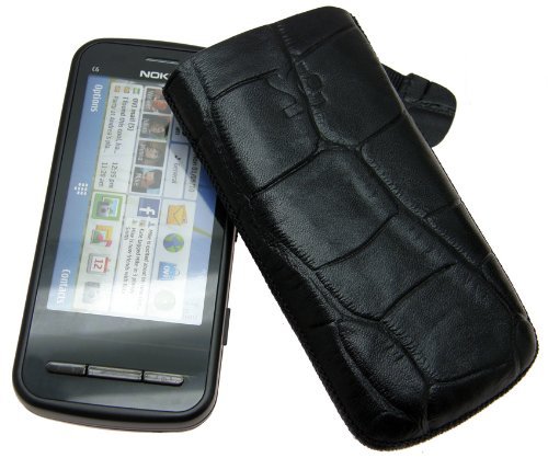 Suncase Ledertasche (Lasche mit R&uuml;ckzugfunktion) f&uuml;r Nokia C6 croco-schwarz Preisvergleich