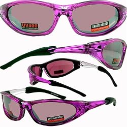 Accent Foam Padded Fashion Sunglasses, Motorcycle Sports ATV Eyewear Pink Frame