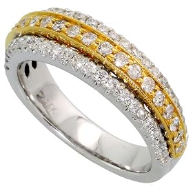 14k White Gold Band, w/ 0.84 Carat Brilliant Cut Diamonds, 1/4