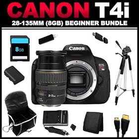 Canon EOS REBEL T4i 18.0 MP CMOS Digital Camera Full HD Movie Mode (Body Only) + Canon EF 28-135mm f/3.5-5.6 IS USM Standard Zoom Lens for Canon SLR Cameras (8GB Beginner Bundle Kit) - 2562A002, 6558B001