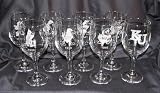 Set of 8 Etched Glass Wine Claret Goblet KU Kansas University Jayhawk Evolution