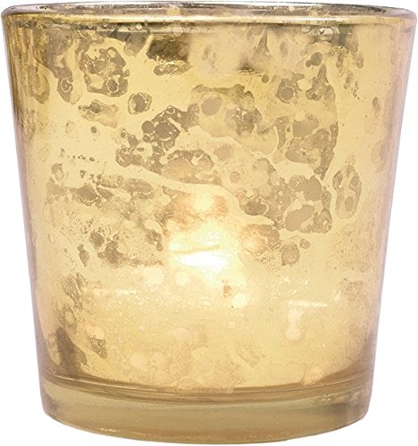 Luna Bazaar Vintage Mercury Glass Candle Holder (2.5-Inch, Liquid Motif, Gold) - For Use with Tea Lights - For Home Decor, Parties, and Wedding Decorations