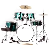 Metallic Green 5 Piece Junior Drum Set with Cymbals Stands Sticks Hardware Throne