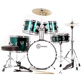 Metallic Green 5 Piece Junior Drum Set with Cymbals Stands Sticks Hardware Throne