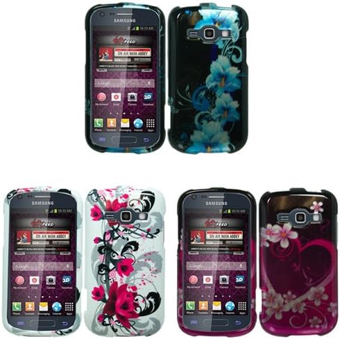 iFase Brand Samsung M840/Galaxy Ring/Prevail 2 Combo Blue Flower Protective Case Faceplate Cover + Red Flower on White Protective Case Faceplate Cover + Purple Love Protective Case Faceplate Cover for Samsung M840/Galaxy Ring/Prevail 2