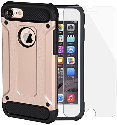 iPhone 7 Plus Case Shockproof, Slim Anti-Scratch Protective Kit with [Tempered Glass Screen Protector] Heavy Duty Dual layer Rugged Case Armor Protection Cover for iPhone 7 Plus (Rose Gold - 5.5 inch)