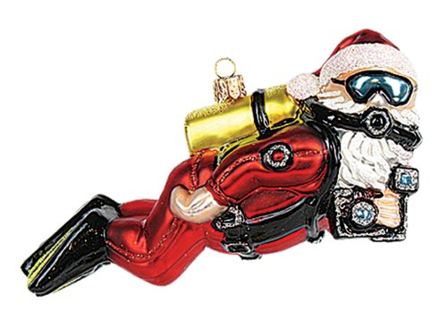 Scuba Diver Santa Polish Mouth Blown Glass Christmas Ornament
