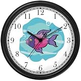 Cartoon Purple Pink Fish Animal Wall Clock by WatchBuddy Timepieces (White Frame)
