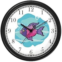 Cartoon Purple Pink Fish Animal Wall Clock by WatchBuddy Timepieces (White Frame)