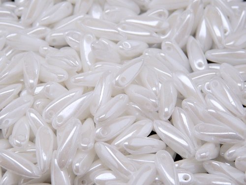 50 pcs Czech Glass Dagger Beads Small 10x3mm White Iris
