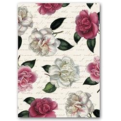 Gardener Script with Camelias - 5" x 7" Vellum Overlay Greeting Card