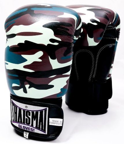 Muay Thai Style Camo Boxing Gloves 16 Oz. Weight Velcro Wrist Strap 100% Leather