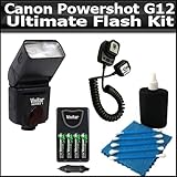 Ultimate Flash Kit For Canon Powershot G12 Digital Camera Inclueds TTL Bounce Zoom Swivel Flash For (Canon) + Off-Camera AF TTL Cord Includes Flash Diffuser + 4AA High Capacity Rechargeable NIMH Batteries And AC/DC Rapid Charger + Lens Cleaning Kit