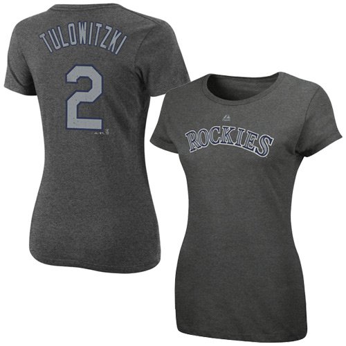 MLB Troy Tulowitzki Colorado Rockies Women's Short Sleeve Crew Neck Tee (Charcoal Heather, Medium)