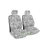 Set of 2 Universal-Fit Animal Print Front Bucket Seat Cover w/ Headrest - Zebra
