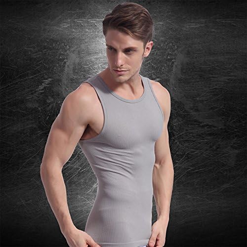 Men's Shapewear Hot Shapers Body Men Sexy Tights Chest Man T-shirts Black Gray Screw Thread Undershirt Male Shaper Corset (L, grey)