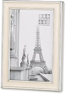 Enamel Cream Silver Metallic Trimmed Picture Frame 5x7