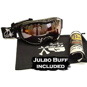 Julbo 'Dark Lord' Enak Gavaggio Pro Model Ski Goggles - Double Spherical Polycarbonate category 3 Orange Screen/Silver Flash Mirror lens with internal antifog treatment - Double Density Dual Soft Foam - Extended outrigger (15mm extension on each side of the goggle to adapt to all helmets) - Ad strap included - Supplied with matching Powder Buff® in Coolmax® for face protection in all weather conditions - Brand New from ONLINESUNSPECS - Authorized Julbo Dealers