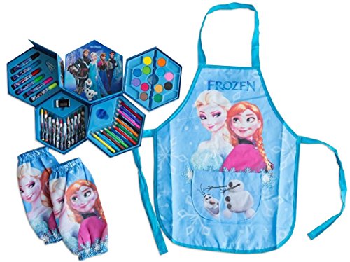 Frozen-Deluxe Frozen 4 Layer Art Kit Set with Elsa & Anna Dress up Artist Apron plus Arm Sleeves