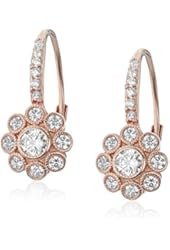 Sterling Silver Plated Flower Cubic Zirconia Leverback Dangle Earrings