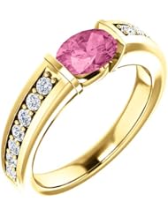 14K Yellow Gold 7.00x5.00mm Oval Cut Pink Sapphire and Diamond Ring -- LIFETIME WARRANTY