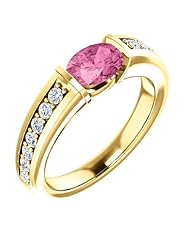 10K Yellow Gold 7.00x5.00mm Oval Cut Chatham Created Pink Sapphire and Diamond Ring -- LIFETIME WARRANTY