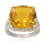 Sterling Silver Cushion-Shaped Created Citrine Ring, Size 9