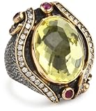 BORA Handcrafted Oxidized Sterling Silver, Lemon Quartz, and Ruby Ring, Size 7