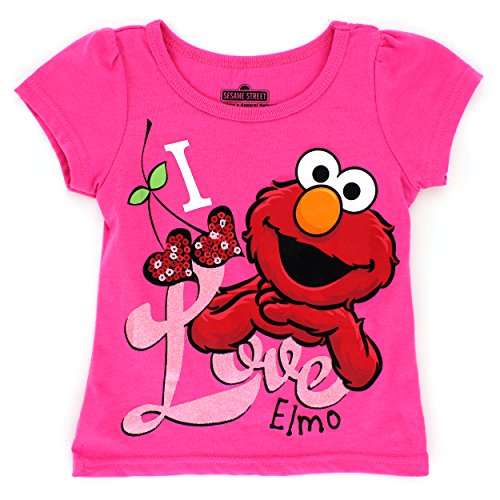 Sesame Street Elmo Girls Short Sleeve Tee (3T, Pink I Love Elmo)