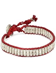 M.Cohen Handmade Designs Large Sterling Silver Stamped Beads On Red Wax Linen Bracelet