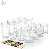 All 4 You 16 Piece Elegant Eclipse Glassware Set, 8 Cooler Glasses 16 oz & 8 DOF Glasses 13 oz Drinking Glasses, Set of 16