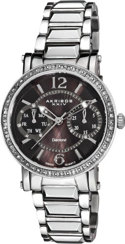 Akribos XXIV Women's AKR472SS Lady Diamond Collection Diamond Swiss Day and Date Watch