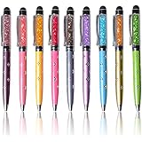 IC ICLOVER 2 in 1 [Stylus Pen + Normal Writing Pen] Universal Capacitive Stylus Touch Screen Pen with Crystals Rhinestone and Engraving Flowers for Apple Sumsung and other Touch Device-9PCS