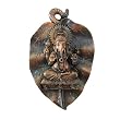 Hindu Deity Ganesh Metallic Look Polyresin Wall Plaque on Leaf Backdrop