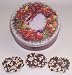 Scott's Cakes 1 lb. Milk Chocolate Covered Pretzel with Chocolate Chips & White Chocolate Chips in a Wreath Tin