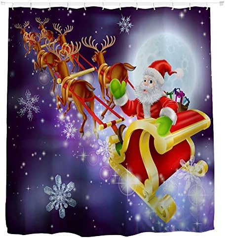 Buedvo Snowing Scenary Santa's Flight Christmas Bathroom Shower Curtain