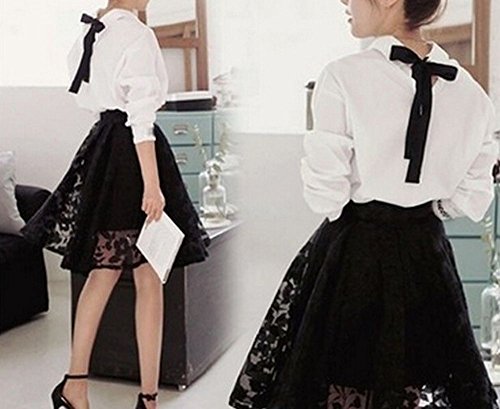 (リリレナ)LiLiRenaセットアップ シャツ リボン フレア Aラインスカート シースルー フェミニン トレンド 100429－m4