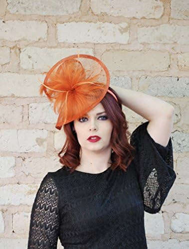 "The Taylor" Burt Orange, Rusty Orange Sinamay Fascinator, Tea Party Hat, Derby Hat, English Tea Hat