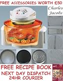 12 LTR Halogen Oven Cooker + FREE COOK BOOK, accessories includes extender ring, lid holder, low rack, high rack, forks, frying pan, tong, steamer - worth £60 + 2 YEAR WARRANTY