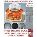 12 LTR Halogen Oven Cooker + FREE COOK BOOK, accessories includes extender ring, lid holder, low rack, high rack, forks, frying pan, tong, steamer - worth �60 + 2 YEAR WARRANTY