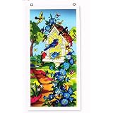 Birdhouse Wood-Framed Stained Glass Art Panel Suncatcher 20 W X 40 H Joan Baker Designs APW643WHTV by 