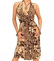 Blue Banana Beige and Brown Floral Halter Neck Wrap Dress