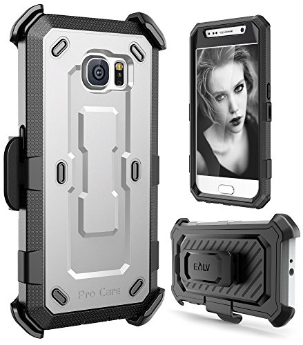 Galaxy S6 case, S6 case, E LV Samsung Galaxy S6 (HOLSTER DEFENDER) Case Cover - SHOCK PROOF / IMPACT RESISTANT Dual Layer Heavy Duty Holster Full Body Protection (INBUILT SCREEN PROTECTOR) - case cover for Samsung Galaxy S6 - SILVER / BLACK